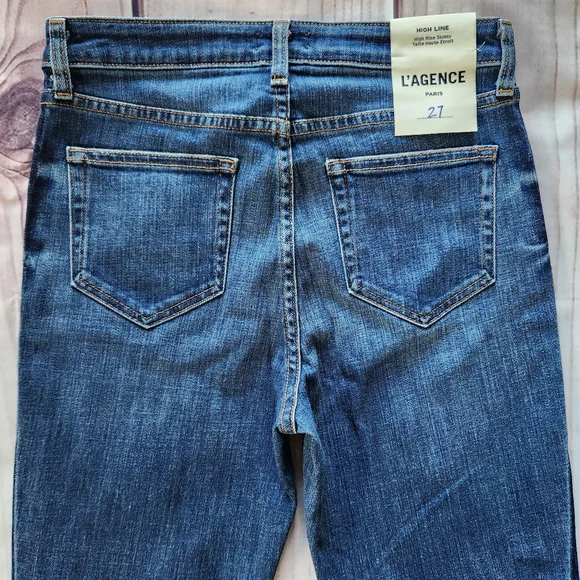 NWT L'Agence "High Line Skinny" Jeans Classic Vintage Stripe Destruct Blue 27 - Picture 7 of 14